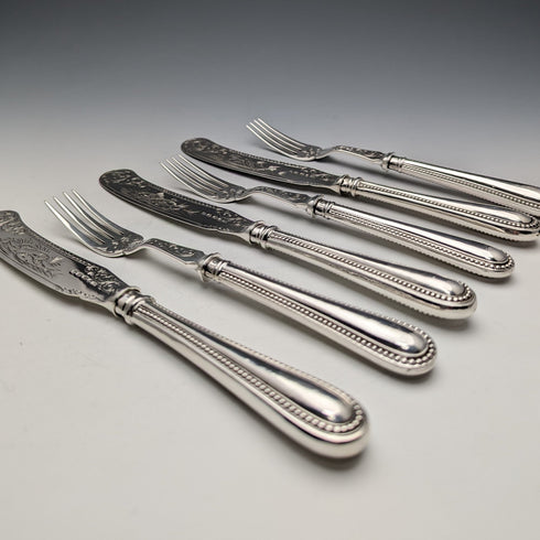 19 世紀末英國古董純銀魚餐具 3 對約翰吉爾伯特